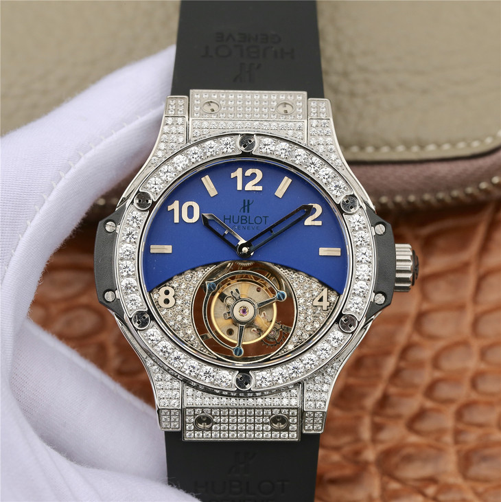 恆寶Hublot 宇舶大爆炸繫列真陀飛輪鉆石版 橡膠錶帶 手動縷空頂級雕花真飛輪機芯 男士腕錶￥6880-C廠勞力士價格,Clean廠迪通拿手錶