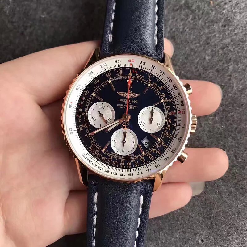 JF厂百年灵航空计时01系列金壳皮带男士计时机械腕表43mm-C廠勞力士價格,Clean廠迪通拿手錶